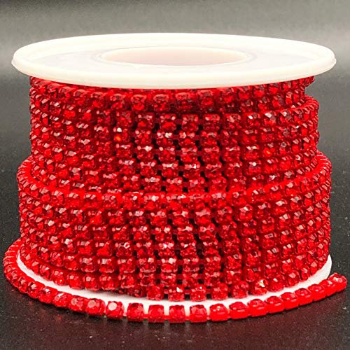 Towenm Strass-Kette, 9,1 m, 3 mm Kristall-Strasssteine, enge Kette, zum Aufnähen, Kristallkrallenbecher (Siam/Rot, SS12/3 mm) von Towenm