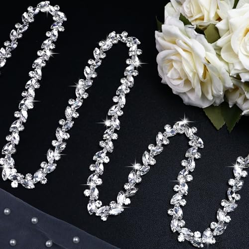 Towenm 2,7 m lange Strassverzierung Kette Kristall Strass Applikation Streifen Schnur für Handwerk Braut Hochzeit Kleid Kostüm, Bling Nähen Diamant Band Verzierung für DIY Kleidung von Towenm