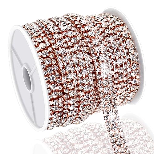 Towenm 6 Yards 3 Reihen Kristall Strass Kette, Rose Gold Kristall Strass Schließen Kette für Schmuckherstellung, Nähen Strass Trim für Handwerk, Hochzeitstorte, Blumenstrauß, Kleidung, DIY Crocs, von Towenm