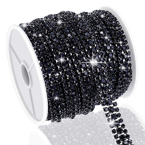 Towenm 6 Yards 3 Reihen Kristall-Strass-Kette, schwarze Kristall-Strass-Kette für Schmuckherstellung, Nähen Strass-Bordüre für Handwerk, Hochzeitstorte, Blumenstrauß, Kleidung, DIY Crocs, Tassen von Towenm