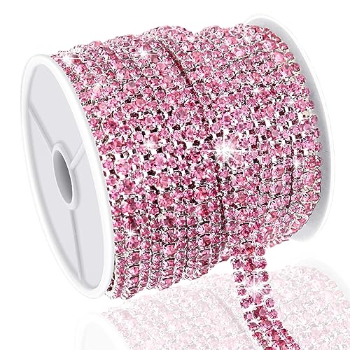 Towenm 6 Yards 3 Rows Crystal Rhinestone Chain, Rose Crystal Rhinestone Close Chain for Jewelry Making, Sewing Rhinestone Trim for Crafts, Wedding Cake, Bouquet, Clothes, DIY Crocs, Cups von Towenm