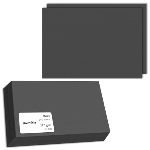 200 Blatt, 120g - Tonpapier Schwarz A3, Bastelpapier Druckerpapier zum Basteln, Schwarzes Papier von TownStix