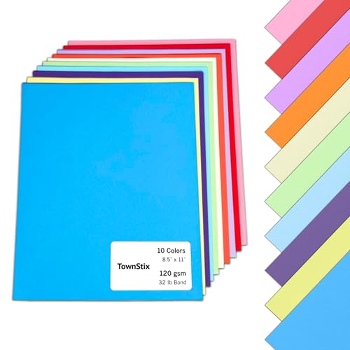 200 Blatt (120 g/m²) – farbiger Papierkarton für Drucker, bunter Karton zum Basteln, 10 verschiedene Farben, 21,6 x 27,9 cm von TownStix