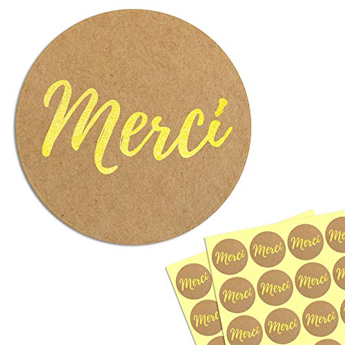 200 Stück - 40mm Merci Aufkleber Sticker Rund, Gold von TownStix