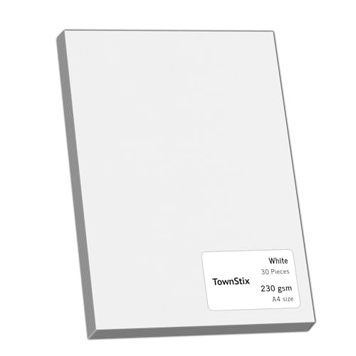 30 Stück, 230gsm - A4 Tonkarton Fotokarton Weiß, Dickes Papier zum Drucken, Kartonpapier Bastelkarton Pappe von TownStix