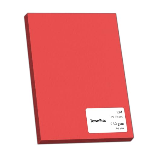 30 Stück, 230gsm - A4 Tonkarton Rot, Tonpapier Karton Bastelkarton Fotokarton Pappe von TownStix