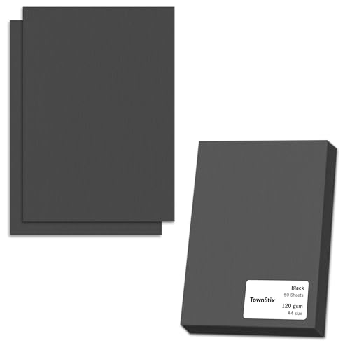 50 Blatt, 120g - Tonpapier Schwarz A4, Bastelpapier Druckerpapier zum Basteln, Schwarzes Papier von TownStix