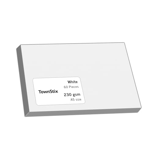 60 Stück, 230gsm - A5 Tonkarton Fotokarton Weiß, Dickes Papier zum Drucken, Kartonpapier Bastelkarton Pappe von TownStix