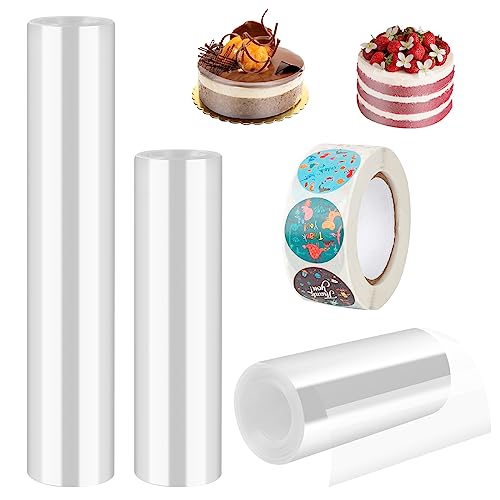 Towviy 3 Rolle Tortenrandfolie, 10cm/15cm/20cm Acetat Folie mit 1 Rolle Aufkleber Kuchen Halsbänder Transparent Acetat Kuchenstreifen für Tortendeko Dessertringe Schokolade Mousse(10m) von Towviy