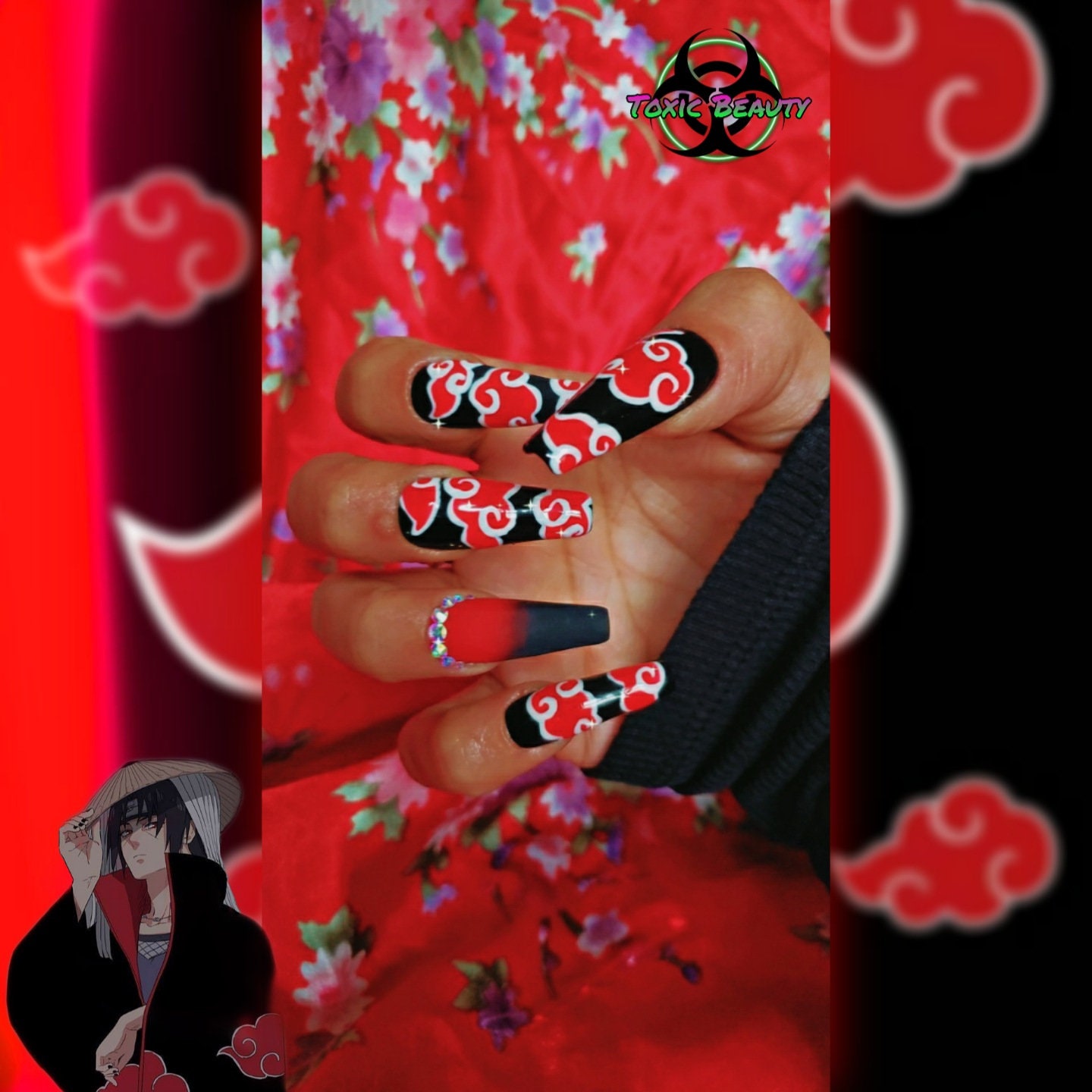 Handbemalte Ninja Wolke/Clan Symbol Anime/Manga Thema Drücken Sie Auf Die Nägel von ToxicBeautyNailArt