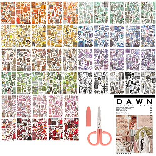 50 Stück Jahrgang Washi Sticker Set für Journaling, ToyaJeco Moderner Stil Alte Mode Dame Pflanzen Blumen Retro-Dinge Selbstklebende Aufkleber, Dekorativ DIY Dekor für Scrapbooking Planer Album von ToyaJeco