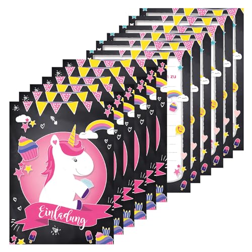 12 Stück Einhorn Einladungskarten Kindergeburtstag Einhorn Geburtstagseinladungen mit Umschläge und Aufkleber Geburtstagseinladungen Kindergeburtstag Kinderparty Einladungskarten (Unicorn Black A) von Toyhood