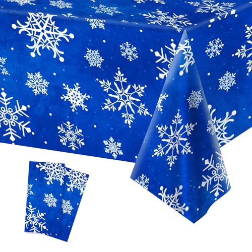 2 Stück Weihnachten Tischdecke, Blaue Schneeflocken Tischdecke 130x220cm Weihnachten Schneeflocken Tischtuch Rechteck Tischabdeckung für Weihnachten Party Dekoration, Tischdekorationen von Toyhood