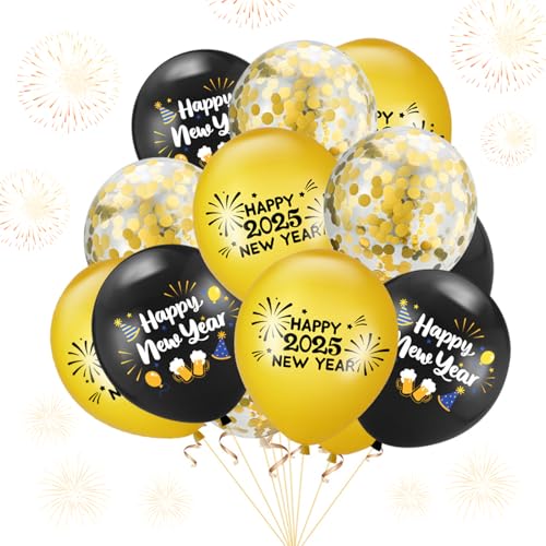 2025 Neujahrs Ballons, 18 Stück Happy New Year Ballons Schwarz Weiß und Gold Latex Ballons Frohes Neues Jahr Luftballons Konfetti Ballons Silvester Dekorationen Ballons für Neujahr Party Dekoration von Toyhood