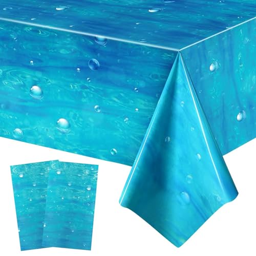 2Pcs Blauen Ozean Wellen Party Tischdecke, Meer Wasser Drucken Tischdecke, Unter Dem Meer Tischdecke, für Aloha Hawaii Sommer Meerjungfrau Strand Pool Geburtstag Party Dekorationen (Blau A) von Toyhood