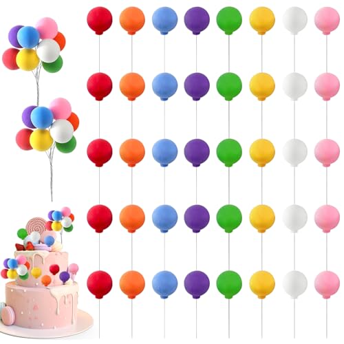 40 Stück Mini Kugeln Kuchen Topper, bunte Ballon Regenbogen Kuchen Kugeln Dekorationen Picks Ballon Kuchen Topper Runde Ballon Cupcake Topper, für Hochzeit Jahrestag Geburtstag Baby Dusche von Toyhood