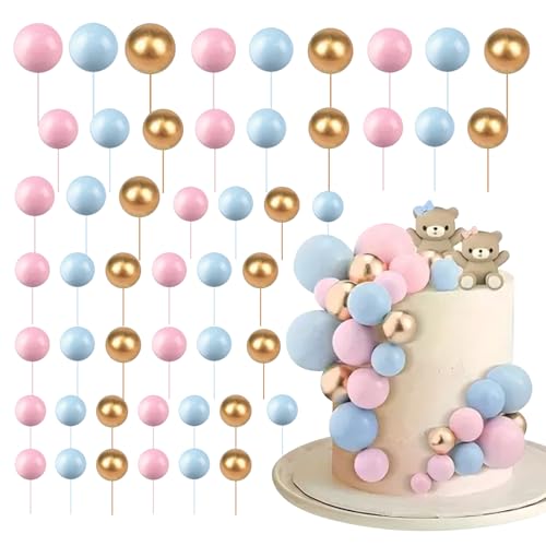 50 Stück Tortendeko Kugel, Mini Ballon Kuchen Topper Kuchen Dekoration Kugel Runde Kuchen Dekorationen Schaum Ball Kuchen Picks Dekorationen für Hochzeit Geburtstag Baby Dusche Party (Style-B) von Toyhood