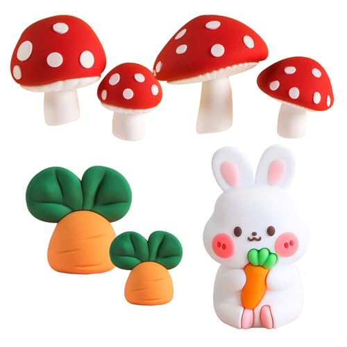 7 Stück Kuchendekoration Hase, 3D Hase, Mushrooms Karrot Tiere, Cake Topper, Kuchendekorationen zum Geburtstag, für Babyparty, Jungen oder Mädchen von Toyhood