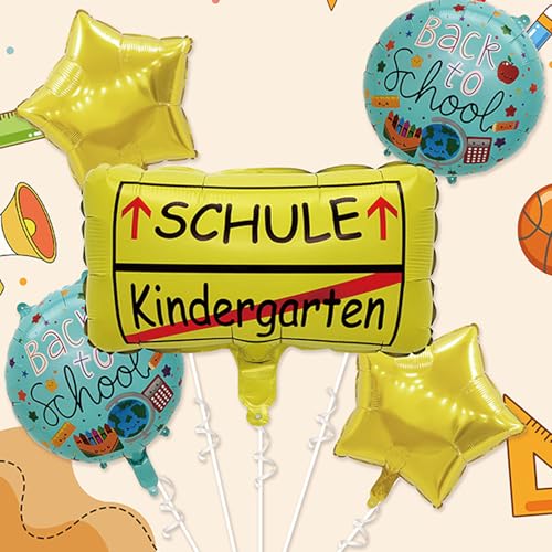 Back to School Balloons, 5 Stück Ersten Tag Schule Party Ballons Stern Runde Helium Ballon für Willkommen Zurück Kindergarten Klassenzimmer Party Dekoration (Style-A) von Toyhood