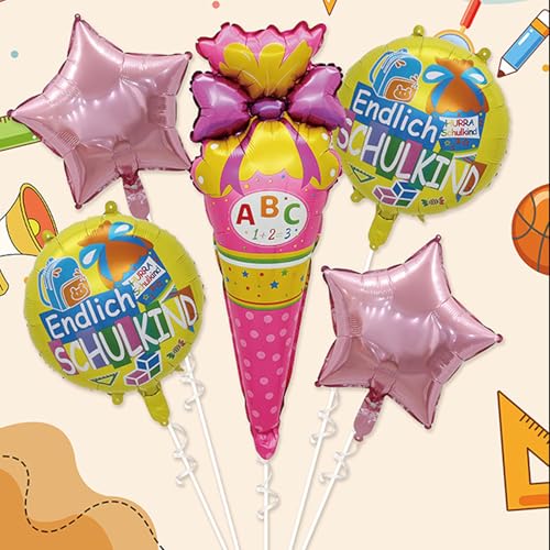 Back to School Balloons, 5 Stück Ersten Tag Schule Party Ballons Stern Runde Helium Ballon für Willkommen Zurück Kindergarten Klassenzimmer Party Dekoration (Style-B) von Toyhood