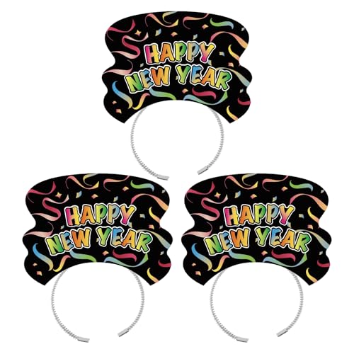 Toyhood 3pcs Happy New Year Stirnband 2025 Silvester Party Dekorationen Neujahr Party Weihnachten Party Haar Stirnbänder Silvester Photo Booth Requisiten für Silvester Weihnachten Party von Toyhood