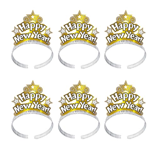 Toyhood Frohes Neues Jahr Stirnband, 6 Stück Glitter Gold Tiara Head Hoop Party Stirnband Stern Tiara Haarband Haar Accessoire für Silvester Foto Requisite Party Favors von Toyhood