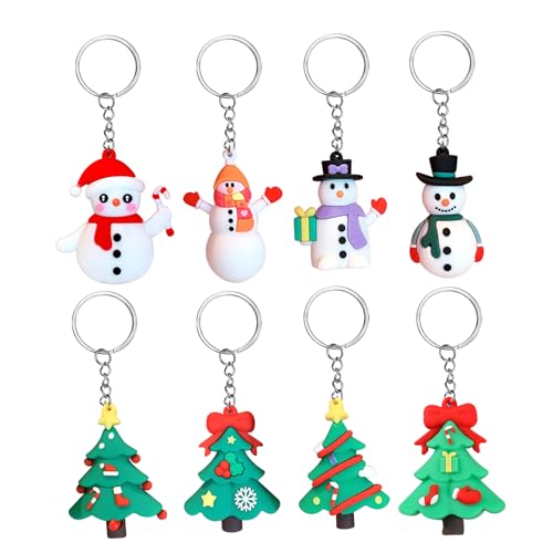 Toyhood Weihnachten Schlüsselanhänger, 8 Stück PVC Weihnachts Schlüsselanhänger Ornamente Weihnachtsbaum Schneemann Schlüsselringe Weihnachten Dekorative Schlüsselanhänger für Party Favours von Toyhood