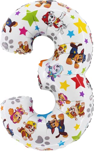 Toyland® 26 Zoll Paw Patrol Zahlen-Folienballon – Kinder-Partyballons – Nummer 1–6 erhältlich (ZAHL 3) von Toyland