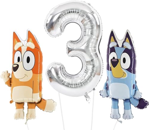 Toyland® Bluey & Bingo Folienballon-Set – 2 x 32-Zoll-Charakterballons und 1 x 40-Zoll-Zahlenballon – Partydekorationen für Kinder von Toyland