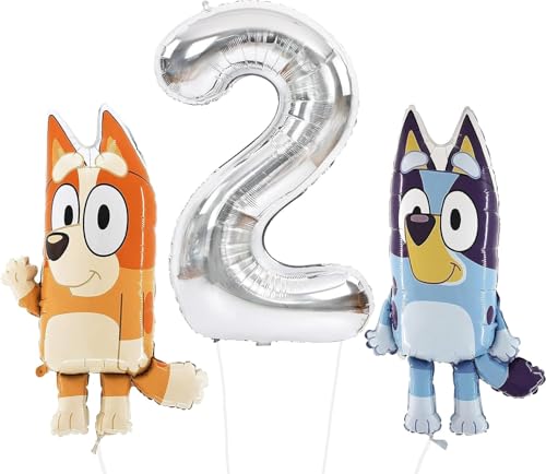 Toyland® Bluey & Bingo Folienballon-Set – 2 x 32-Zoll-Charakterballons und 1 x 40-Zoll-Zahlenballon – Partydekorationen für Kinder von Toyland