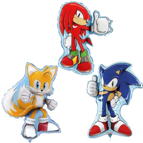 Toyland® Folienballon-Set, Sonic & Friends, 1 x 74 cm Sonic, 1 x 84 cm Schwanz und 1 x 66 cm knöchelförmige Folienballons, 3 Stück von Toyland