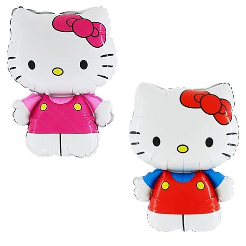 Toyland® Hello Kitty Folienballon-Set, 1 x 75cm (30") große Figur in Rosa und 1 x 75 cm (30") Figur in Rot und Blau, Kinderparty-Dekorationen von Toyland