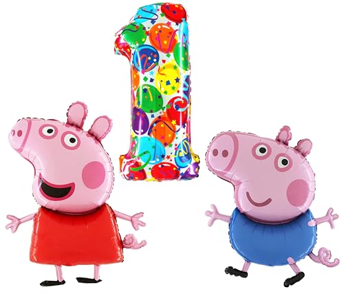 Toyland® Peppa & George Pig Folienballon-Set – 2 x 37 Luftballons in Charakterform und 1 x 40 Zahlenballon – Partydekorationen für Kinder von Toyland