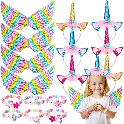 18Pcs Einhorn Mitgebsel Kindergeburtstag Einhorn Kostüm Prinzessin Set mit Regenbogen Flügel Haarreif Armbands für Mädchen Einhorn Kostüm Kinder Cosplay Party Geburtstag Mitgebsel Weihnachten Geschenk von Toyssa