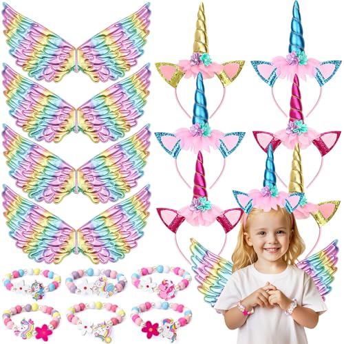 18Pcs Einhorn Mitgebsel Kindergeburtstag Einhorn Kostüm Prinzessin Set mit Regenbogen Flügel Haarreif Armbands für Mädchen Einhorn Kostüm Kinder Cosplay Party Geburtstag Mitgebsel Halloween Geschenk von Toyssa