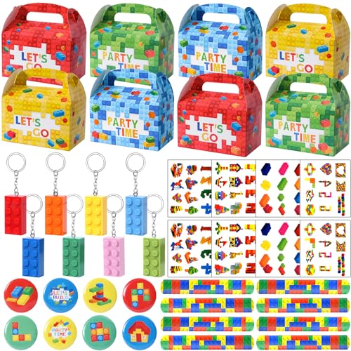 Bausteine Mitgebsel Kindergeburtstag Gastgeschenke Bauklötze Mitbringsel Kindergeburtstag Schlüsselanhänger Aufkleber Schnapparmband Geschenkbox Buttons Anstecker Give Aways Geburtstag Junge Kinder von Toyssa