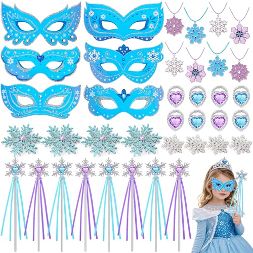 Toyssa Elsa Eiskönigin Mitgebsel Kindergeburtstag Mädchen mit Masken Schneeflocke Halskette Zauberstab Haarspangen Prinzessin Kostüme Zubehör Frozen Gastgeschenke Give Aways Geburtstag Pinata Füllung von Toyssa