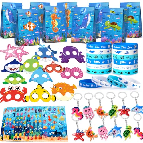 Meerestiere Party Mitgebsel Kindergeburtstag Gastgeschenke mit Tiermasken, Silikon Armbänder, Schlüsselanhänger, Unterwasserwelt Give Aways Kindergeburtstag Pinata Füllung für Kinder Jungen Mädchen von Toyssa