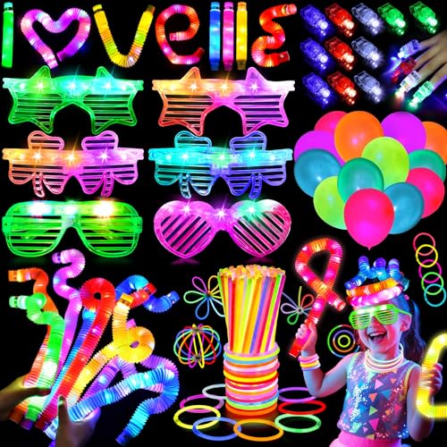 Toyssa Knicklichter Party Mitgebsel Kindergeburtstag Gastgeschenke mit LED Brille Leuchtstäbe Pop Tubes Neon Luftballons, Schwarzlicht Disco Pinata Füllung Give Aways Mitbringsel 80s 90s Party Deko Toyssa Knicklichter Party Mitgebsel Kindergeburtstag Gastgeschenke mit LED Brille Leuchtstäbe Pop Tubes Neon Luftballons, Schwarzlicht Disco Pinata Füllung Give Aways Mitbringsel 80s 90s Party Deko von Toyssa