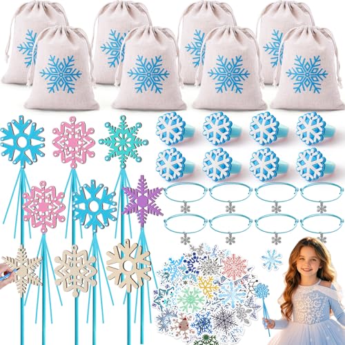 Toyssa Frozen Party Mitgebsel Kindergeburtstag mit Elsa Zauberstab Bastelset Aquarellstifte Kordelzugbeutel Schneeflocke Armbänder Ring Aufkleber Frozen Prinzessin Give Aways Eiskönigin Gastgeschenke von Toyssa