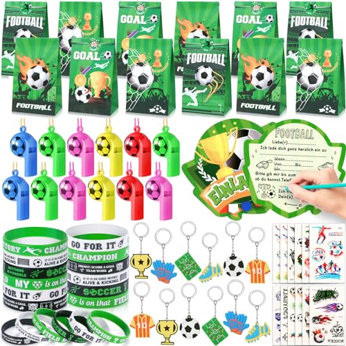 Toyssa Fußball Mitgebsel Kindergeburtstag Jungs mit Fußball Einladungskarten Silikonarmbänder Trillerpfeife, Football Party Mitgebsel Pinata Füllung Fußball Give Aways Mitbringsel für Jungen Kinder von Toyssa