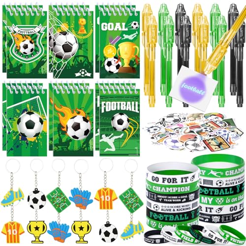 Toyssa Fußball Mitgebsel Kindergeburtstag Jungs mit Zauberstifte Notizbuch Silikon Armbänder Schlüsselanhänger Aufkleber, Football Pinata Füllung Give Aways Mitbringsel für Jungen Mädchen Kinder von Toyssa