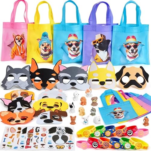 Toyssa Hunde Welpe Mitgebsel Kindergeburtstag mit Geschenktüten Masken Filz Hunde Figuren Silikonarmbänder Party Mitbringsel Give Aways Gastgeschenke Kindergeburtstag Pinata Füllung von Toyssa