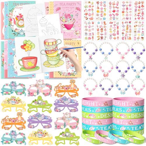 Toyssa Teeparty Mitgebsel Kindergeburtstag Gastgeschenke mit Malbuch Partybrillen Armband Silikonarmband Temporäre Tattoos, Pinata Füllung Give Aways Mitbringsel Kindergeburtstag für Kinder Mädchen von Toyssa