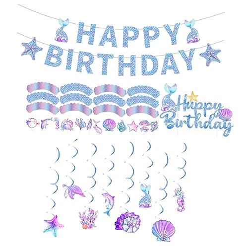 Toyvian 1 Set Kuchendekorationen Happy Birthday Dekorationen Ornament Party Cupcake Topper Meerjungfrau Meerjungfrau Thema Geburtstag Banner Pull Flag Für Party Banner von Toyvian