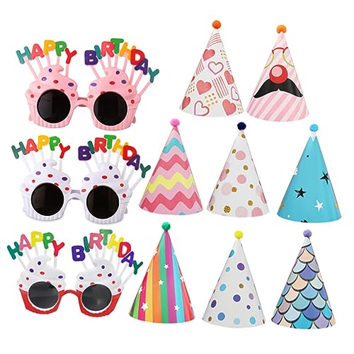 Toyvian 1 Satz Geburtstagsmütze mit Brille Kuchendekoration Kegelhut zum Geburtstag Kronenschmuck Party Sachen Party Supplies gläser Geburtstag Kegelhut Geburtstagsparty liefert Papier von Toyvian