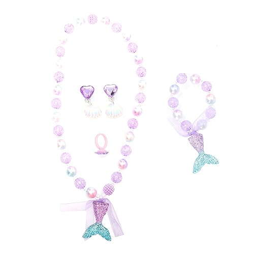 Toyvian 1 Satz Halskette Für Kinder Schmuck Für Mädchen Regenbogen-Armband Perlenschmuck Ohrringe Perlenkette Für Mädchen Meerjungfrau-anhänger Strandarmbänder Halsanhänger Plastik Violett von Toyvian