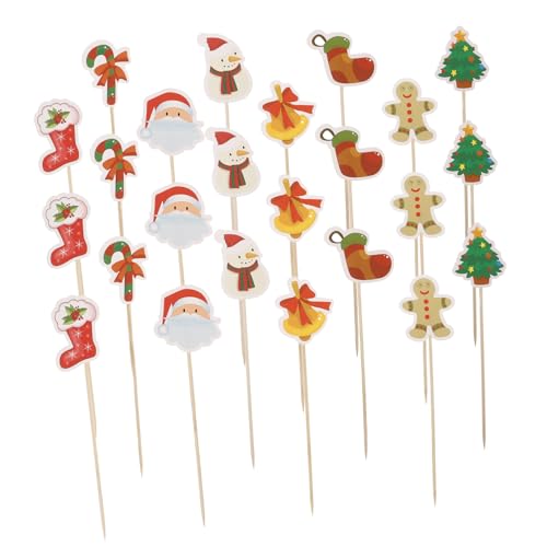 Toyvian 1 Satz Weihnachtsgeschirr Sandwich-zahnstocher Snackspieße Aus Holz Dekorativer Spieß Fruchtstäbchen Obstpflücker Aus Holz Holzspieß Cupcake Topper Zum Geburtstag Papier 24st von Toyvian