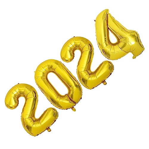 Toyvian Riesige Ballons 1 Set 2024 Große Zahlen-Aluminiumfolienballons 2024 Zahlen-Ballon-Set Neujahr Silvester-Dekoration 40 Zoll Dünne Gold-2024- Riesenballon 2024 Luftballons von Toyvian