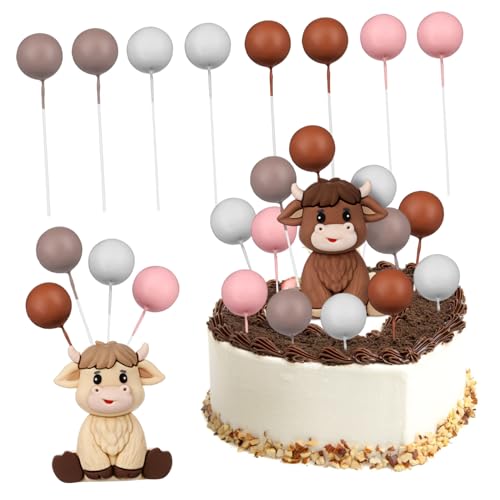 Toyvian 1 Set Highland Cow Cake Toppers Geburtstagstortedekorationen Kuchenballons Kucheneinsätze Party Kuchen Topper Cupcake Topper Bälle von Toyvian